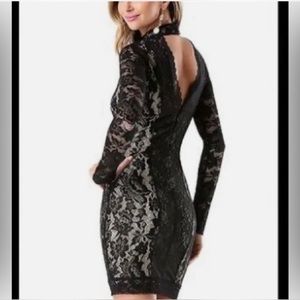 Bebe Sexy Black and Nude Mini Dress